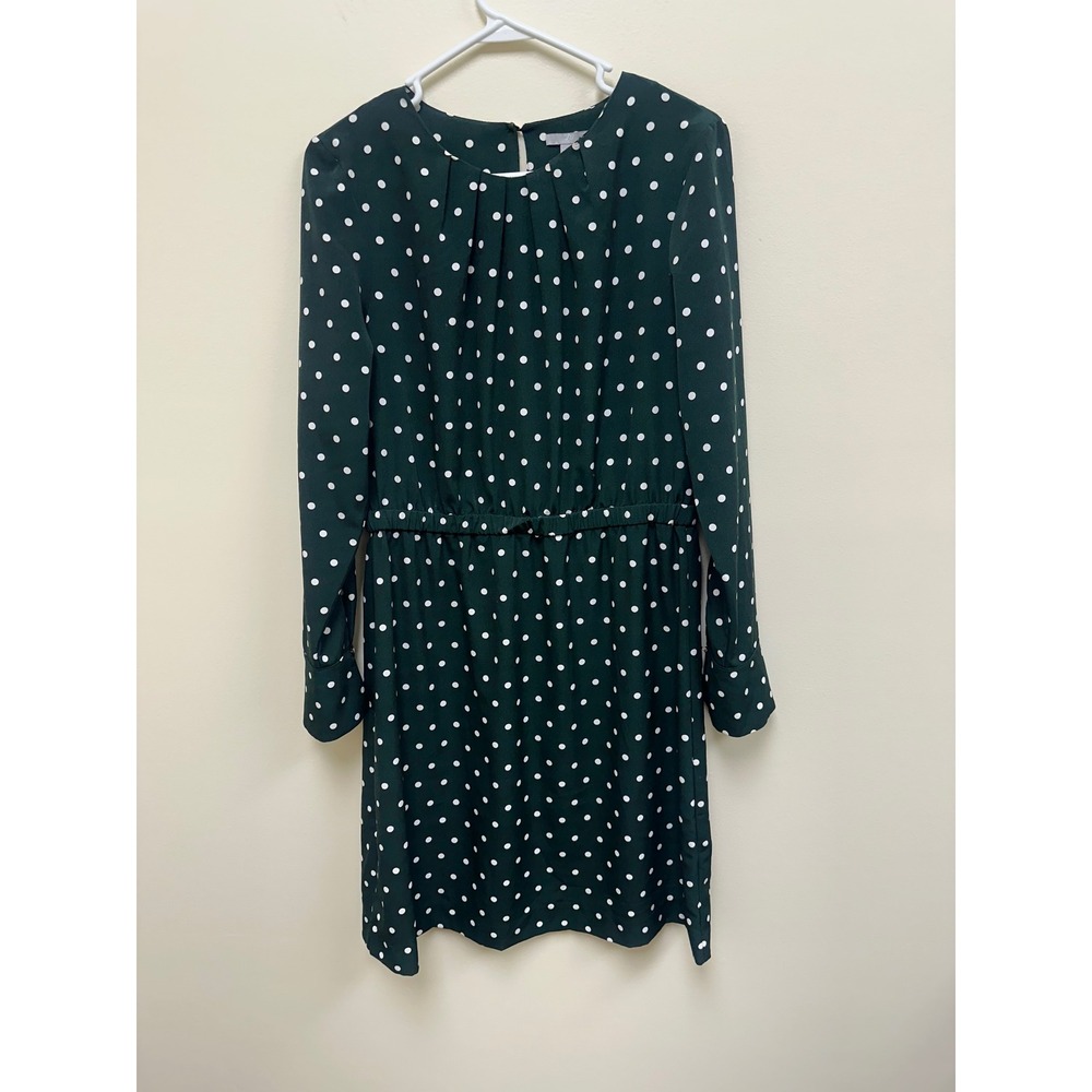 H&M Green Polka Dot Long Sleeve Mini Dress Elastic Waist Size 12 Womens